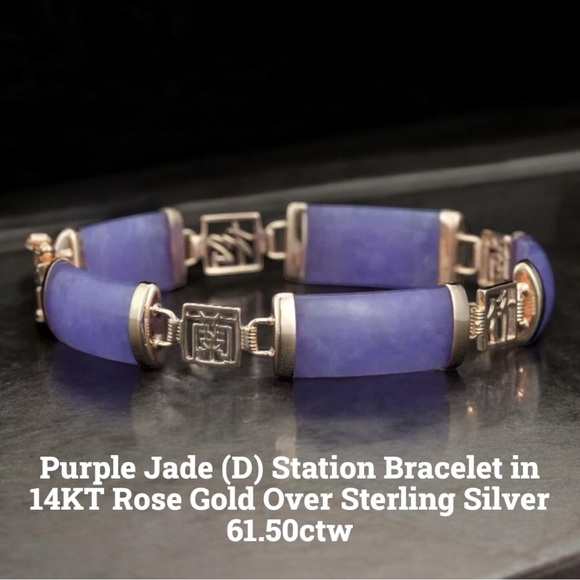 Purple Jade (D) Station Bracelet in 14K Rose Gold Over Sterling Silver 61.50ctw